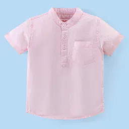 Babyhug Cotton Linen Half Sleeves Solid Kurta Shirt- Pink-image-27