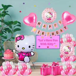 Bubble Trouble Hello Kitty Party Decoration Hello Kitty Foil Balloons 5 Pcs Set 35 Metallic Baloons Happy Birthday Bunting Satin Ribbon Pack of 40- Pink-picture-36