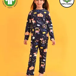 Anthrilo Full Sleeves All Over Circus Theme Printed Night Suit - Blue-image-57