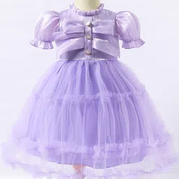 Kookie Kids Puffed Half  Sleeves Party Frock with Frill & Button Detailing - Purple-picture-18