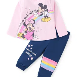 Babyhug Disney Single Jersey Knit Full Sleeves Night Suit With Minnie Mouse Graphics - Navy Blue & Pink-picture-15