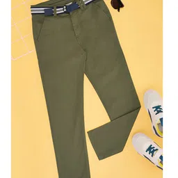 Pantaloons Junior Cotton Solid Trousers & Belt - Olive Green-picture-15