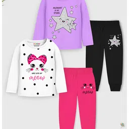 Trampoline Pack Of 2 Full Sleeves Star & Cat Printed Tees & Pajamas Set - Multi Colour-picture-18