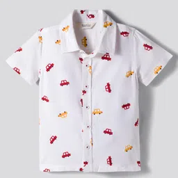 Bonfino 100% Rayon Woven Half Sleeve Car Print Shirt - Offwhite-picture-25
