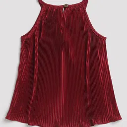Tiny Girl Sleeveless Self Designed Top With Pearl Embellished Broach - Maroon image 3