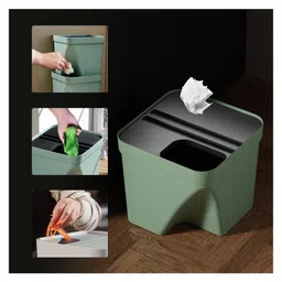 JD FRESH 1 Pc Square Dustbin with Lid for Home and Office use - Green image 2