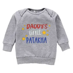 Kadam Baby Cotton Diwali Theme Pack Of 2 Full Sleeves Daddys Little Patakha Text Printed Light Winter Sweatshirts - Multi Colour & Grey image 3