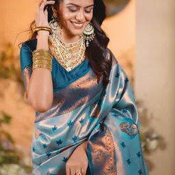 Freezeit Ethnic Motifs Zari Kanjeevaram Saree With Unstitched Blouse Piece image 2