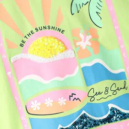 Little Kangaroos Cotton Knit Half Sleeves Top With Good Times Text Print - Limegreen image 3