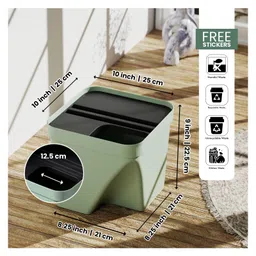 JD FRESH 1 Pc Square Dustbin with Lid for Home and Office use - Green image 3