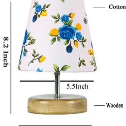Devansh Multicolor cotton Round Natural Wood Table Lamp image 5