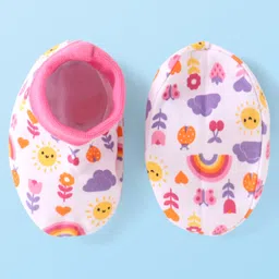 Babyhug 100% Cotton Knit Mittens & Booties Set with Floral & Bee Print - Pink image 5