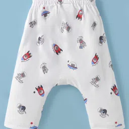 First Smile Sinker Knit Full Sleeves Co-ords Night Suit With Space Theme Print - White image 5