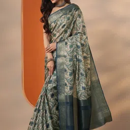 Libas Floral Zari Silk Blend Handloom Saree-picture-38