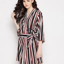 Clovia Black & White Striped Robe image 4