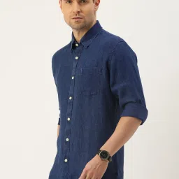 Burnt Umber Navy Regular Fit Linen Shirt image 3