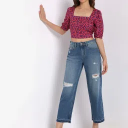 Vero Moda Red & Blue Printed Crop Top image 4