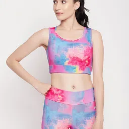 Clovia Pink & Blue Polyester Printed Full Coverage Sports Bra image 1