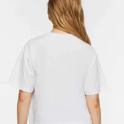 Forever 21 White Cotton Embellished T-Shirt image 2