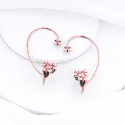 GIVA 92.5 Sterling Silver Bhumi Rose Gold Trillium Ear Cuff Earrings-image-34