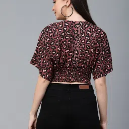 Style Quotient Women Red and Multi Animal Printed Polyester Regular Smart Casual Crop Top image 2