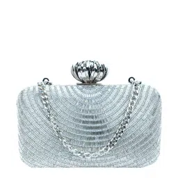 NR by Nidhi Rathi Silver Fabric Minaudiere Clutch image 1