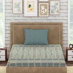 Petal Home Strasbourg Floral Blue 300 TC Cotton Single Bed Sheet with 1 Pillow Cover-picture-22