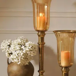 Pure Home and Living Gold Glass Hammered Tall Hurricane-image-31