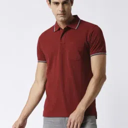 Dragon Hill Maroon Cotton Slim Fit Polo T-Shirt-image-98