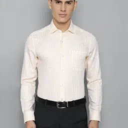 Louis Philippe Permapress Beige Cotton Regular Fit Checks Shirt-picture-13