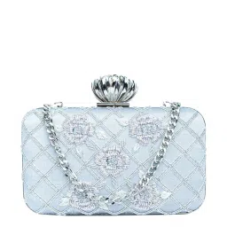 NR by Nidhi Rathi Silver Fabric Minaudiere Clutch image 1
