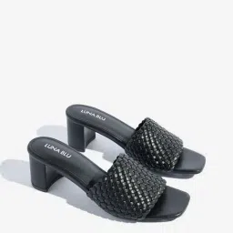 LUNA BLU by Westside Black Woven-Textured Block Sandals-picture-15