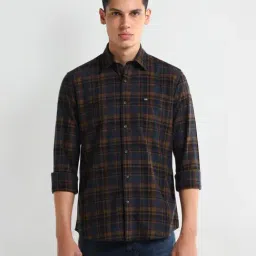 Arrow Sport Blue Cotton Slim Fit Checks Shirt-image-20