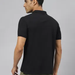 ALCIS Black Soft-Touch Regular Fit Varsity Athleisure Polo T-Shirt image 2