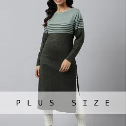 Aurelia Green Striped Straight Kurta image 1