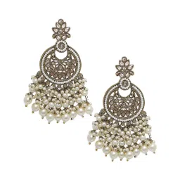 OOMPH Gold-Plated Jadau Kundan & Pearl Ethnic Large Dangler Earrings for Women image 2