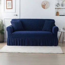 TONY STARK Navy Blue Solid Polycotton 2 Piece Sofa Cover With Arms image 5