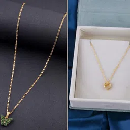 SZN Set Of 2 Gold-Plated Artificial Stones Studded Butterfly Shaped Pendants With Chains-picture-24