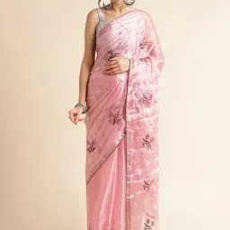 FABMORA Peach Embellished Saree With Unstitched Blouse-picture-40