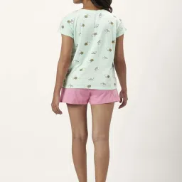 Dreamz by Pantaloons Sage Green Pink Cotton Graphic Print T-Shirt Shorts Set image 2