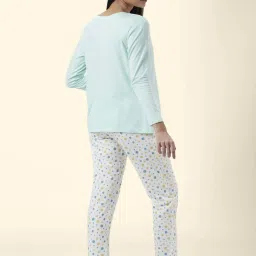 Dreamz by Pantaloons Sage Green White Cotton Printed T-Shirt Pyjama Set image 2