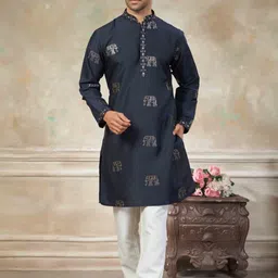 House of Pataudi Embroidered Mandarin Collar Pure Silk Straight Kurta-picture-12