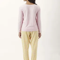 Dreamz by Pantaloons Pink Yellow Cotton Printed T-Shirt Pyjama Set image 2