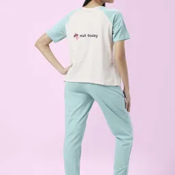 Dreamz by Pantaloons White Sage Green Cotton Graphic Print Top Pyjama Set image 2