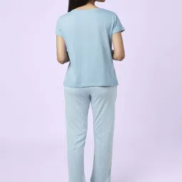 YU by Pantaloons Blue Cotton Printed Top Pyjama Set image 2