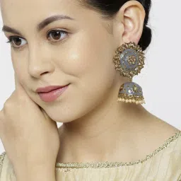 Priyaasi Floral Grey & Peach Jhumki Earrings image 2