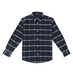 Tommy Hilfiger Kids Navy Cotton Regular Fit Checks Shirt-image-36