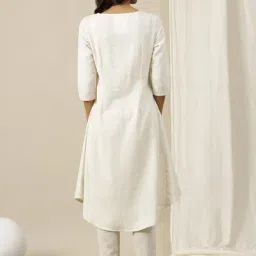 Aurelia Off-White Cotton Embroidered A Line Kurta image 2
