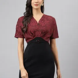 Latin Quarters Maroon & Black Floral Print Bodycon Dress-picture-42