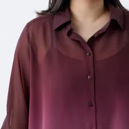 Gia by Westside Burgundy Ombre-Finish Shirt with Camisole image 4